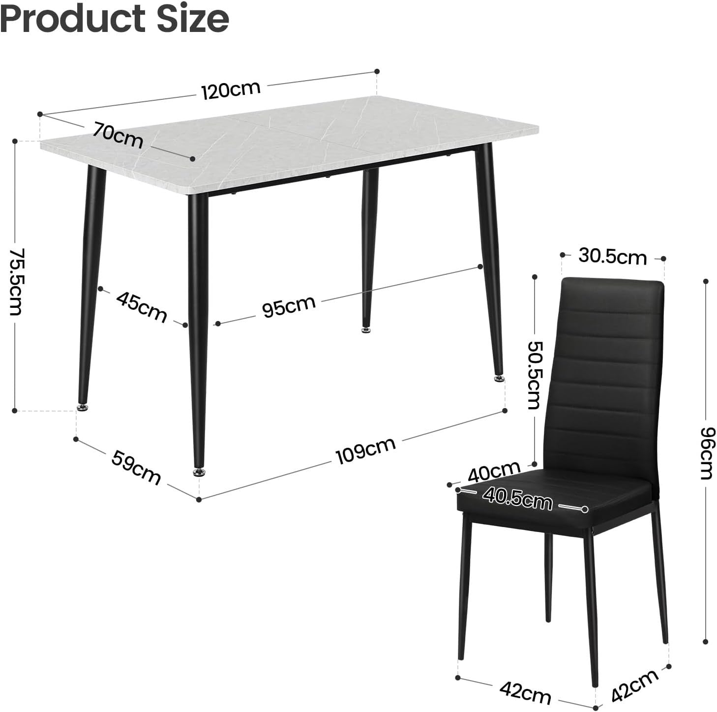 Modern 6-Seater Faux Marble Dining Table Set with High Back Chairs, 120cm