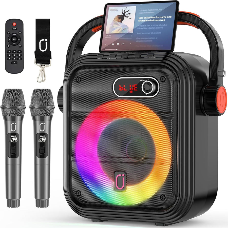 Karaoke Machine with 2 Wireless Mics RGB Bluetooth Speaker PA