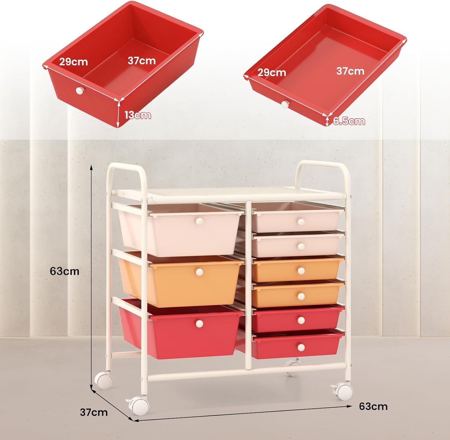 9 Drawer Rolling Storage Cart Macaron Utility Organizer Trolley