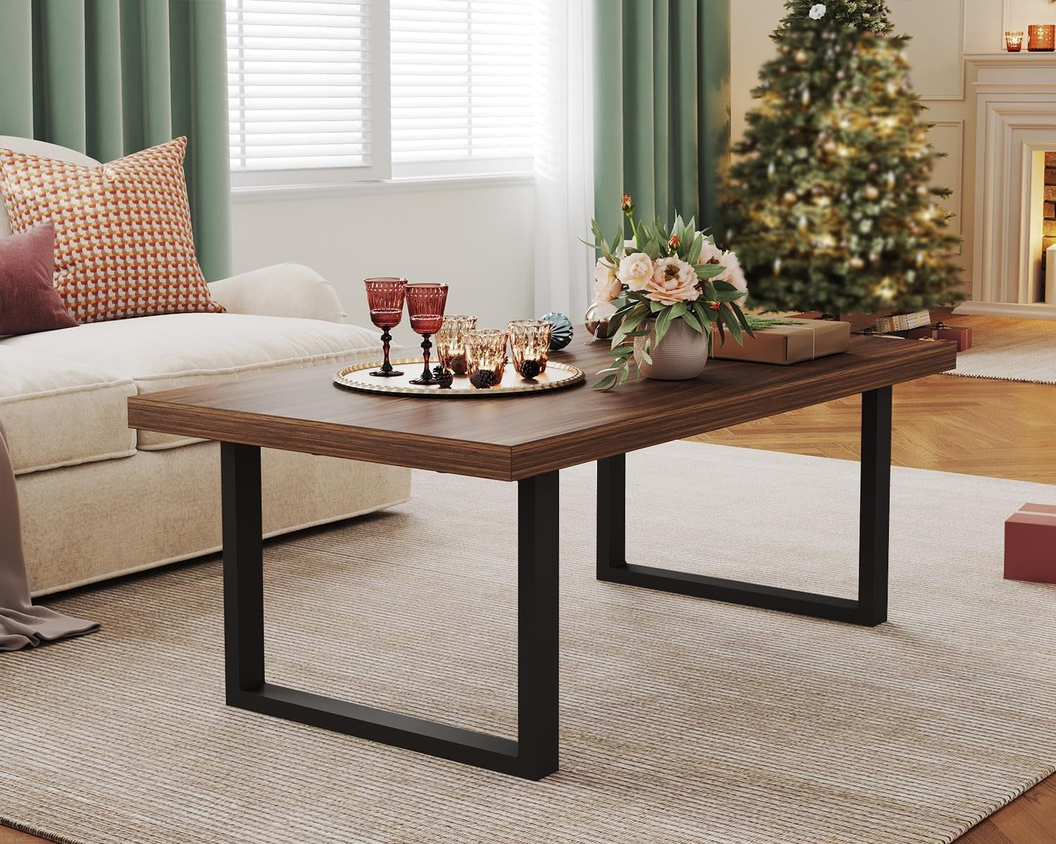 Walnut Oak Coffee Table 100x55cm Sturdy Modern Rustic Wood Metal Design
