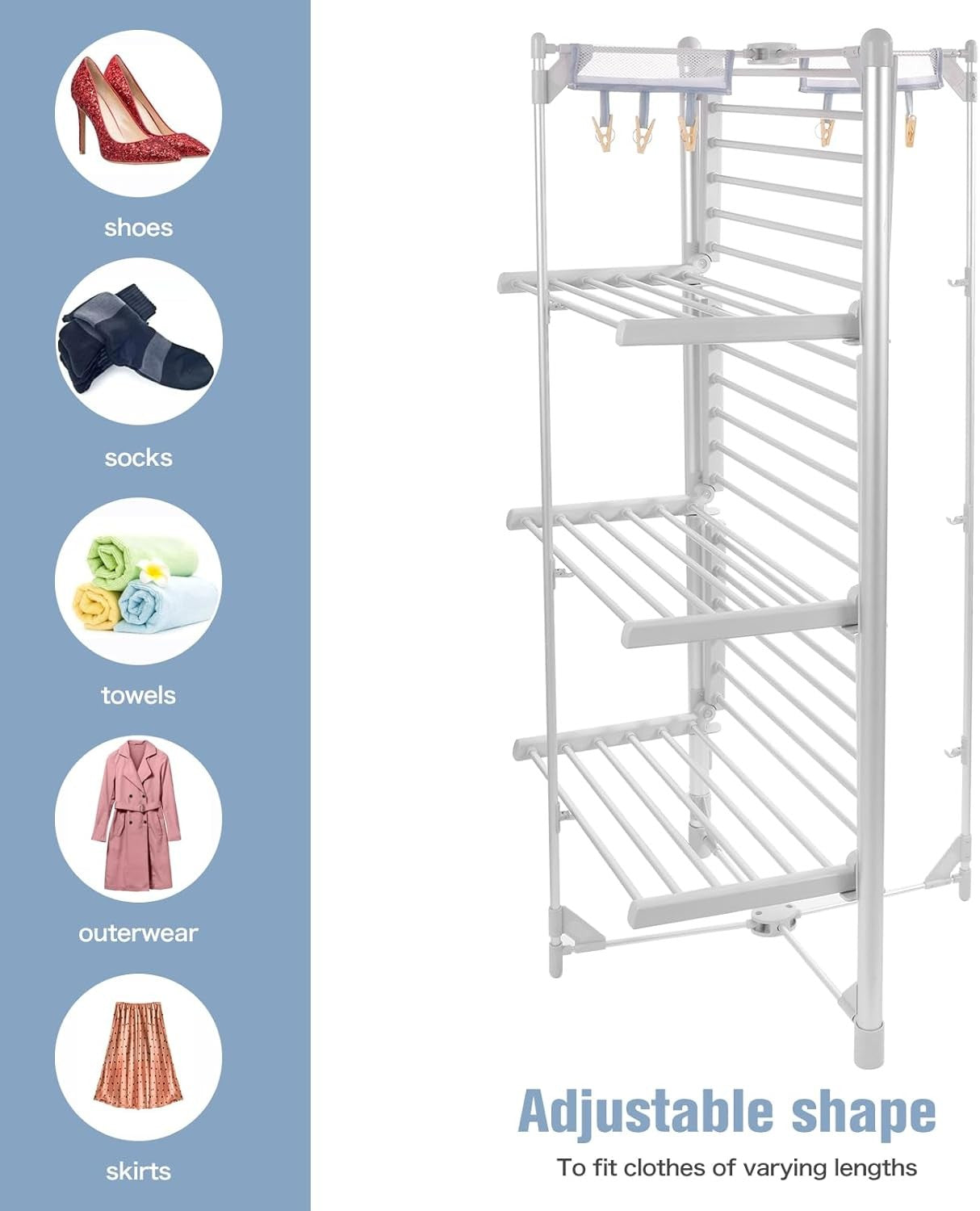 3 Tier Heated Clothes Airer XL Foldable Indoor Electric Drying Rack 36 Rails