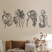 Black Metal Wall Art Set 4 Minimalist Woman Line Sculptures