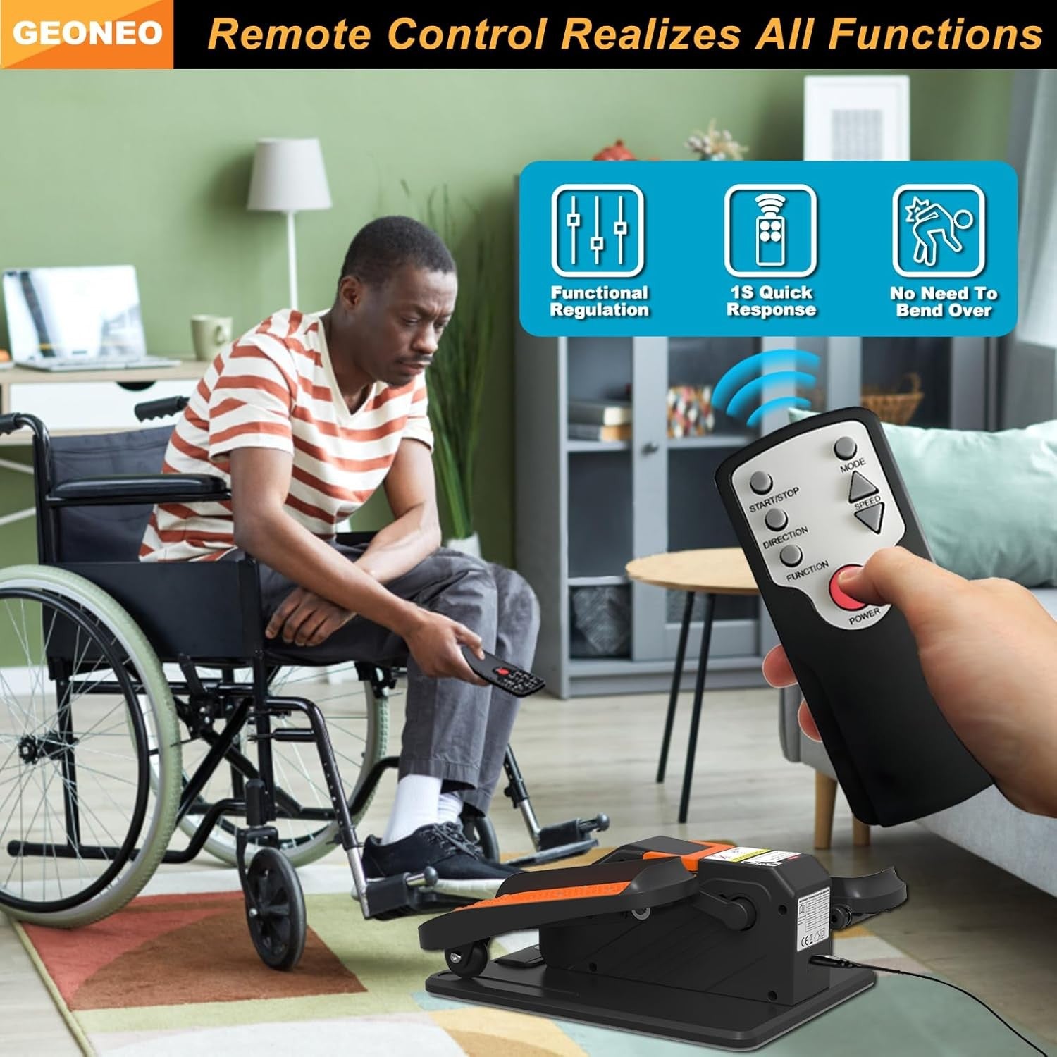 Under Desk Electric Elliptical Pedal Exerciser Quiet Remote LED 12 Speed