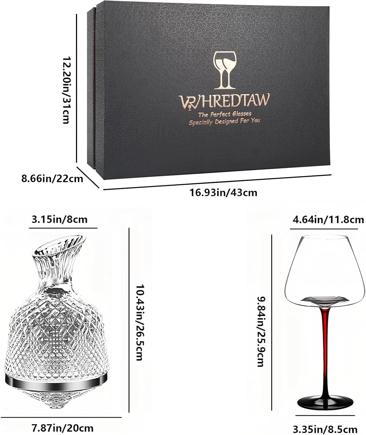 Luxury Crystal Wine Decanter Set 1500ml with 2 Glasses Rotating Aerator Gift