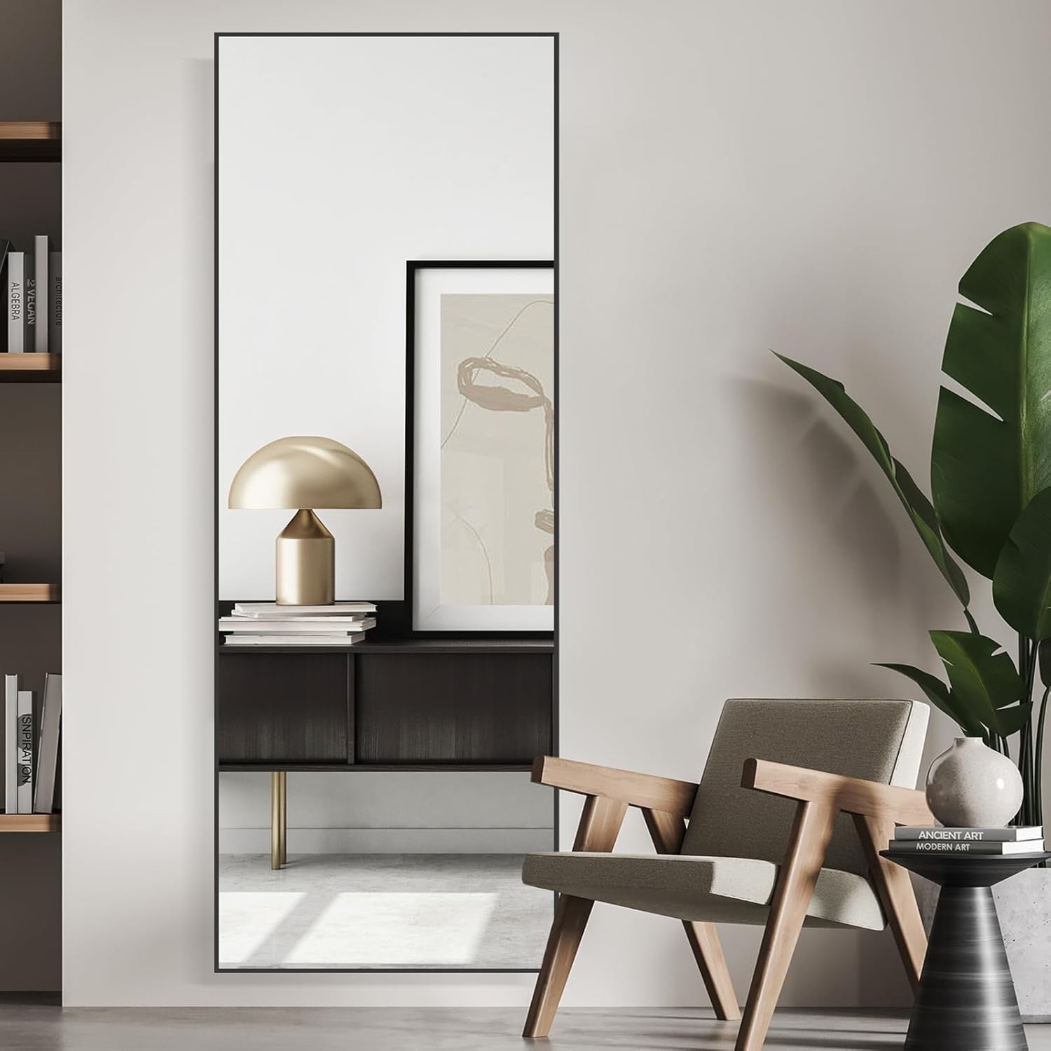 Large Full Length Floor Mirror 165x60cm Black Frame Modern Design