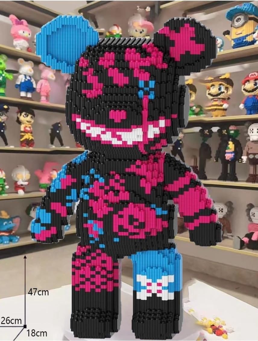 3688pcs Pixel Art Bear Building Blocks Set Black Pink Gift 47cm Display Toy