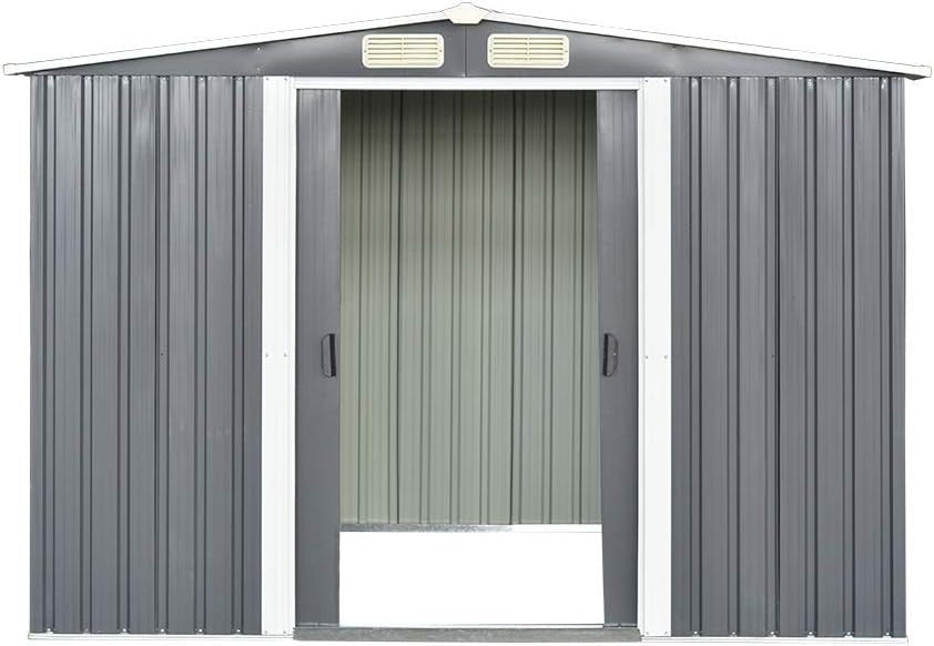 Outdoor Metal Garden Storage Shed Apex Roof 6x4/8x4/8x6/10x8FT