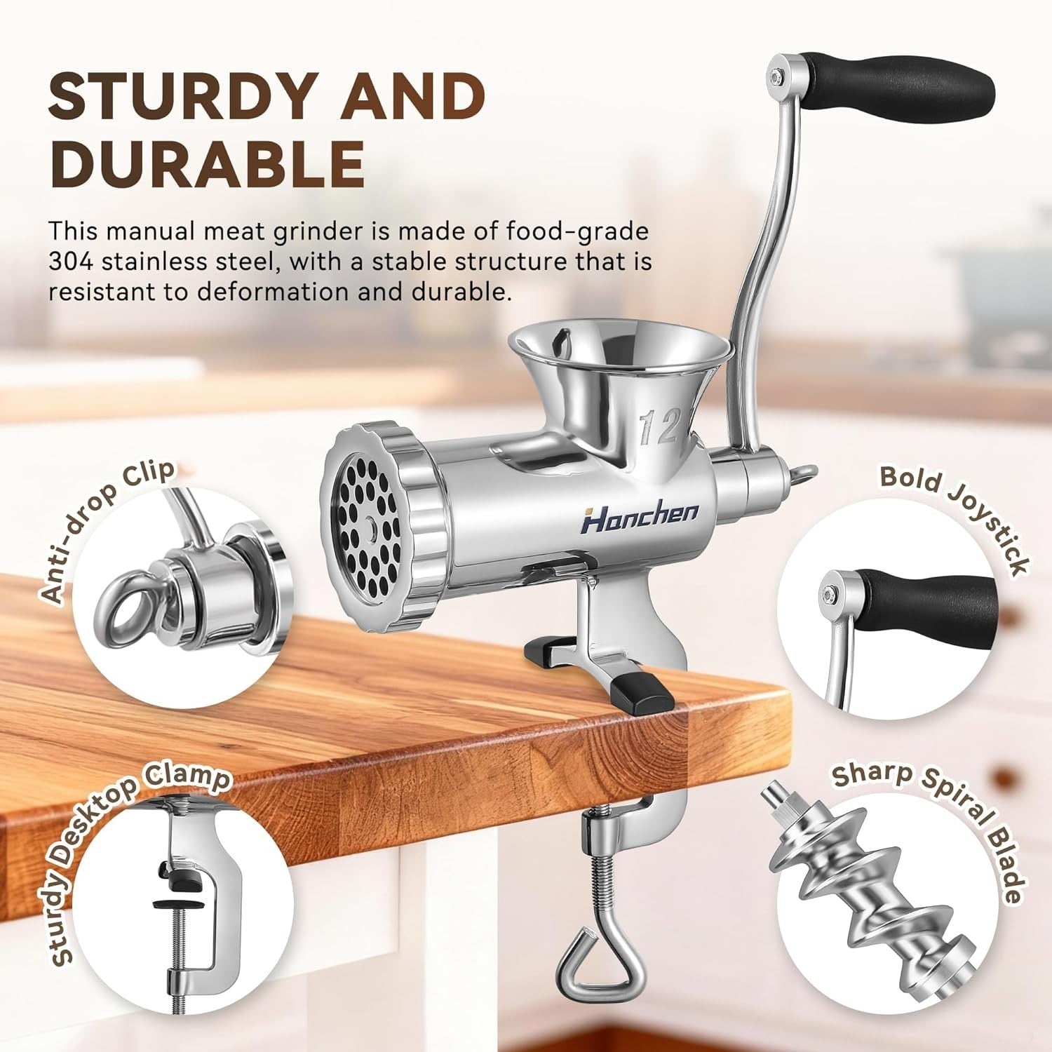 Stainless Steel Manual Meat Grinder Sausage Maker Mincer 4.5 8mm