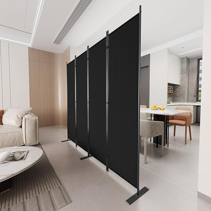 4-Panel 6FT Folding Room Divider Black Privacy Screen Partition Wall Office