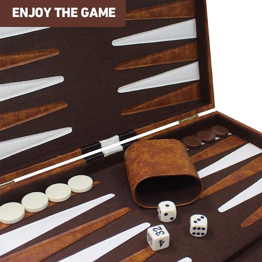 11 Inch Wooden Backgammon Travel Set Folding Strategy Board Game with Dice
