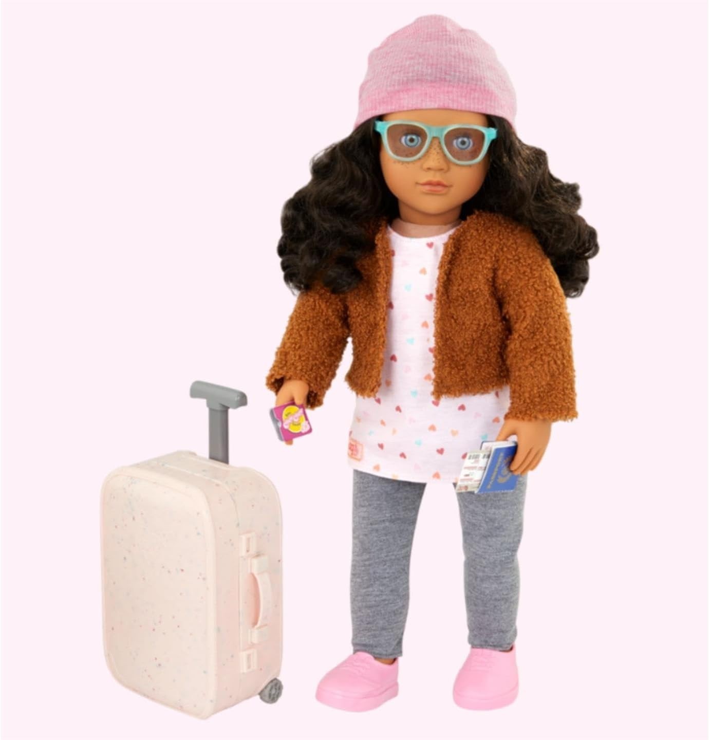 18in Travel Doll with Rolling Luggage Playset Realistic Features