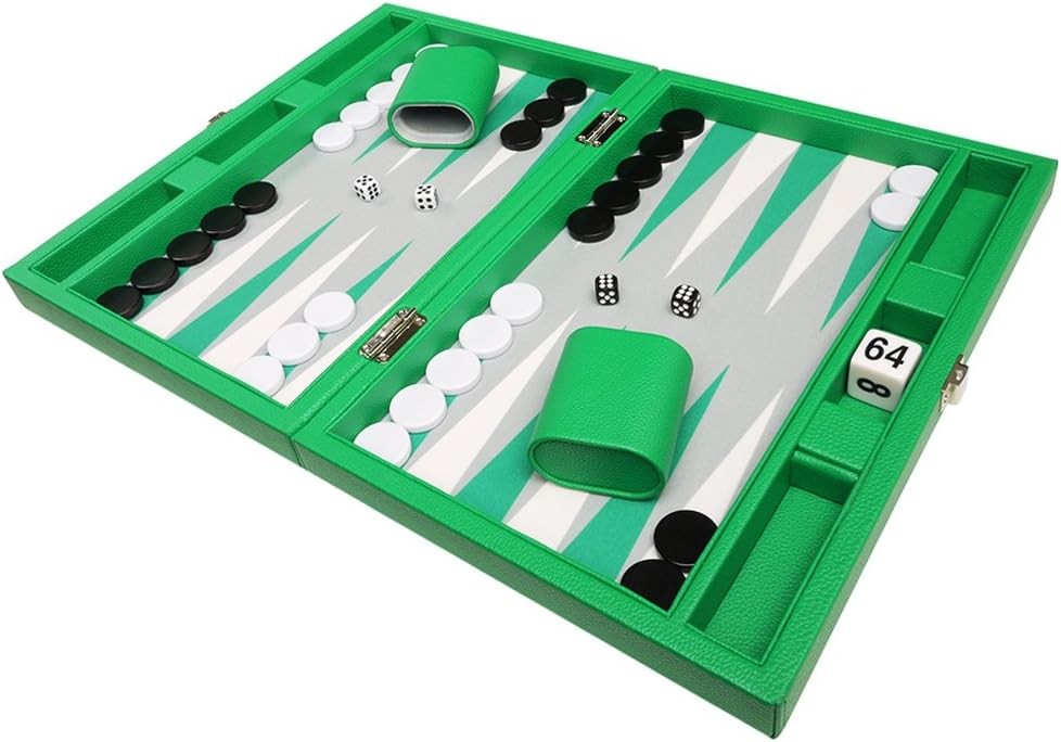 13” Travel Backgammon Set Premium Faux Leather Case Portable Board Game