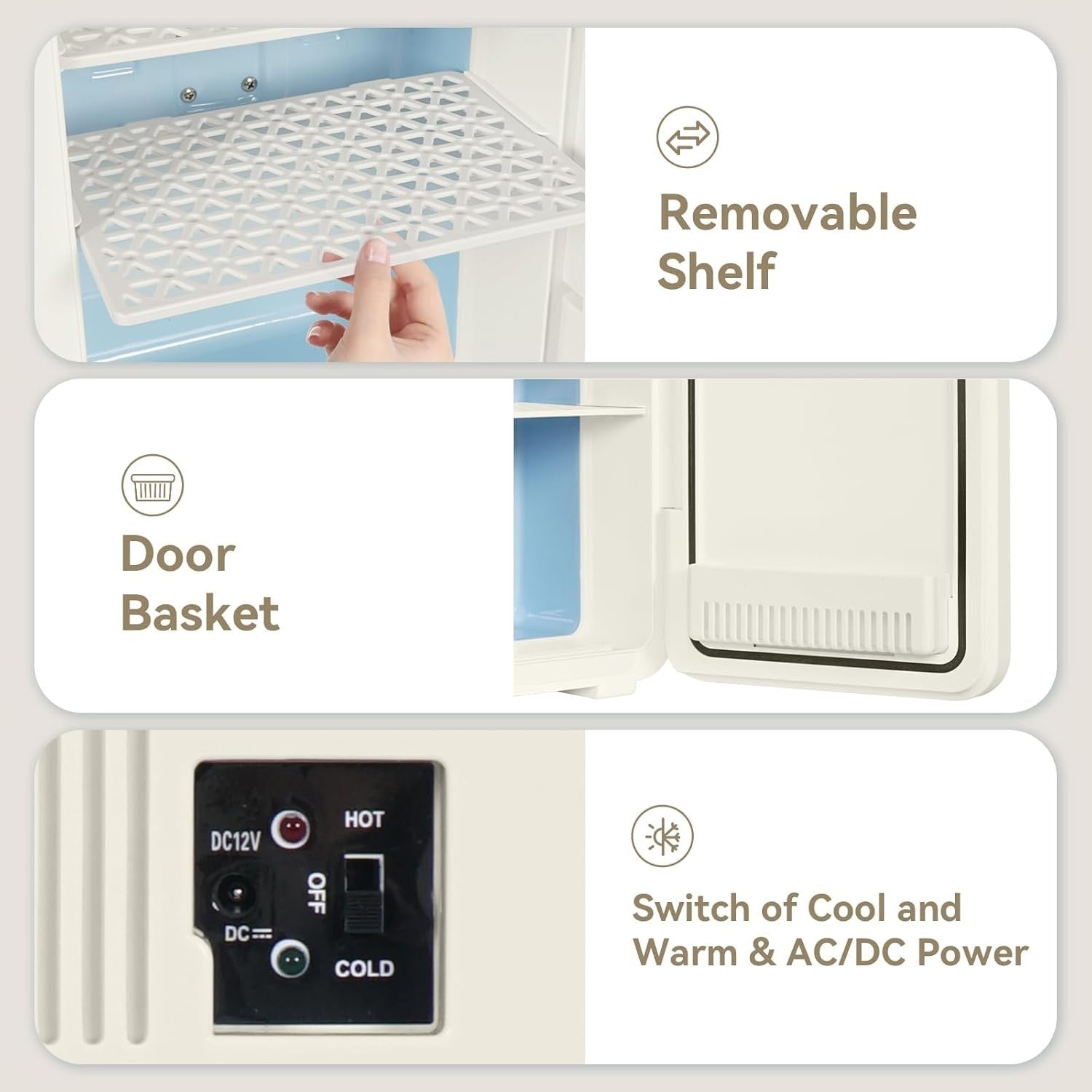10L Mini Fridge Portable AC/DC Cooler Warmer Skincare Drinks Beige