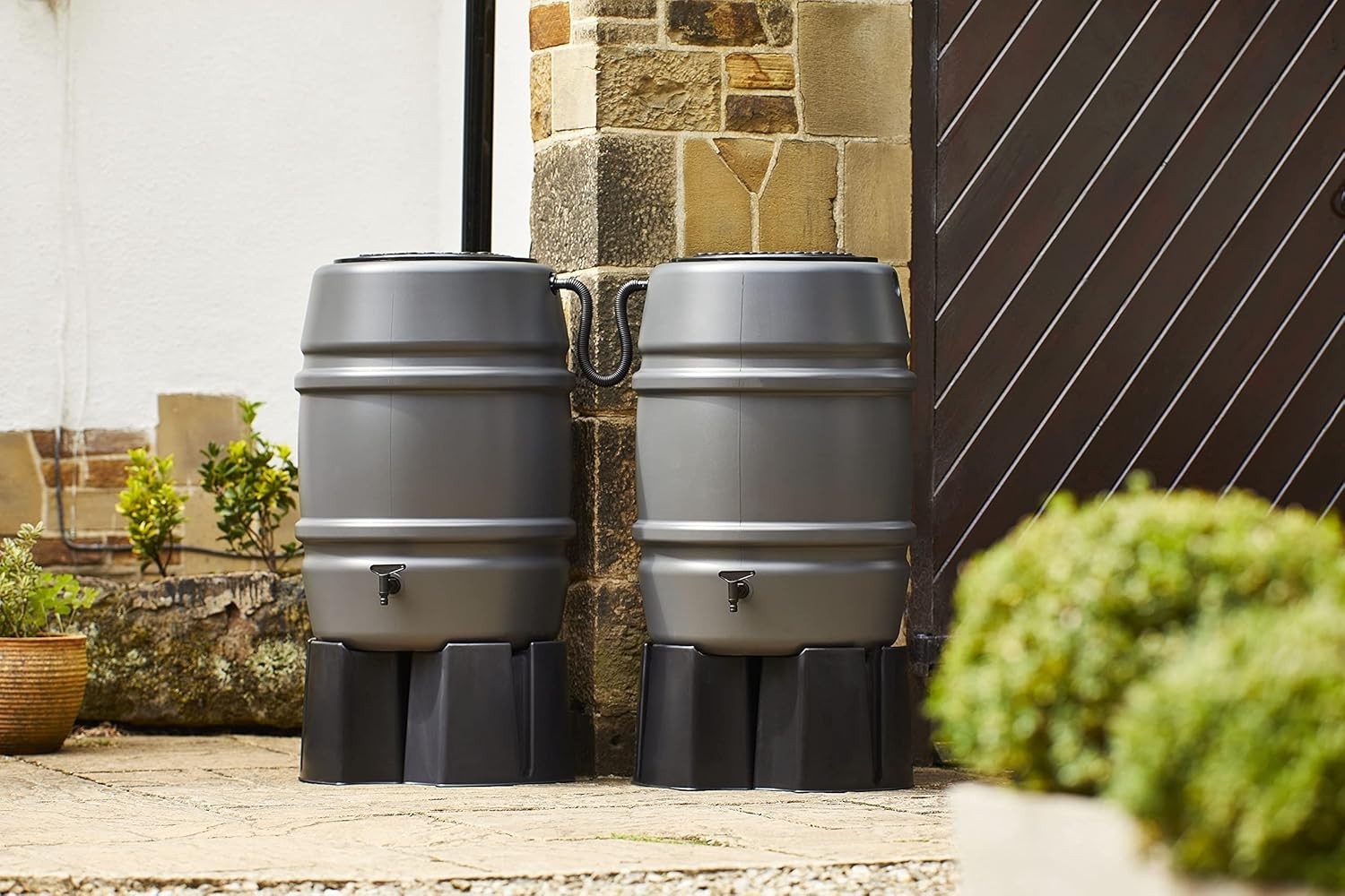 168L Grey Garden Water Butt Kit with Stand & Raintrap Diverter