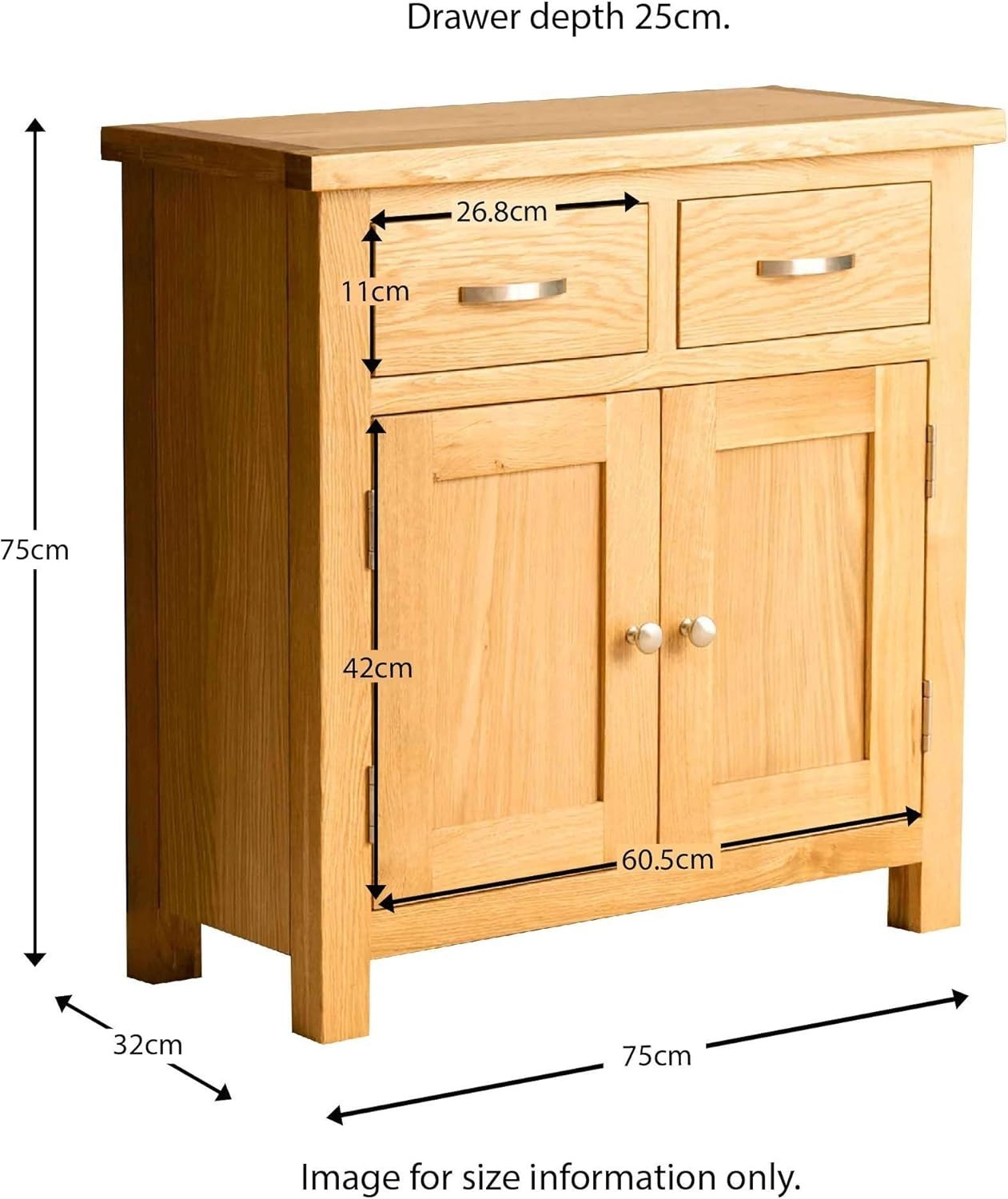 Compact Oak Sideboard Cabinet with Drawers Solid Wood Storage Unit
