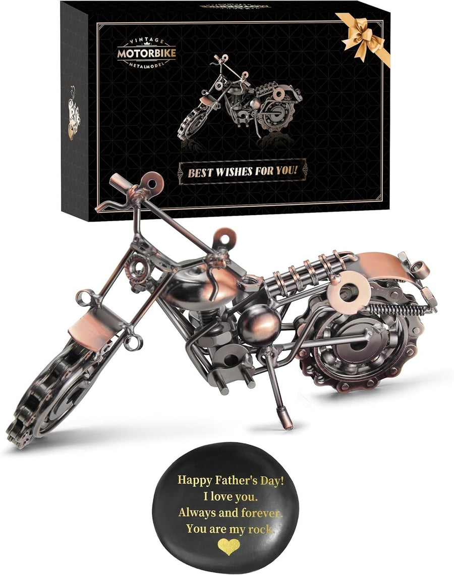 Retro Motorcycle Desk Ornament with Message Rock – Unique Gift for Dad or Him