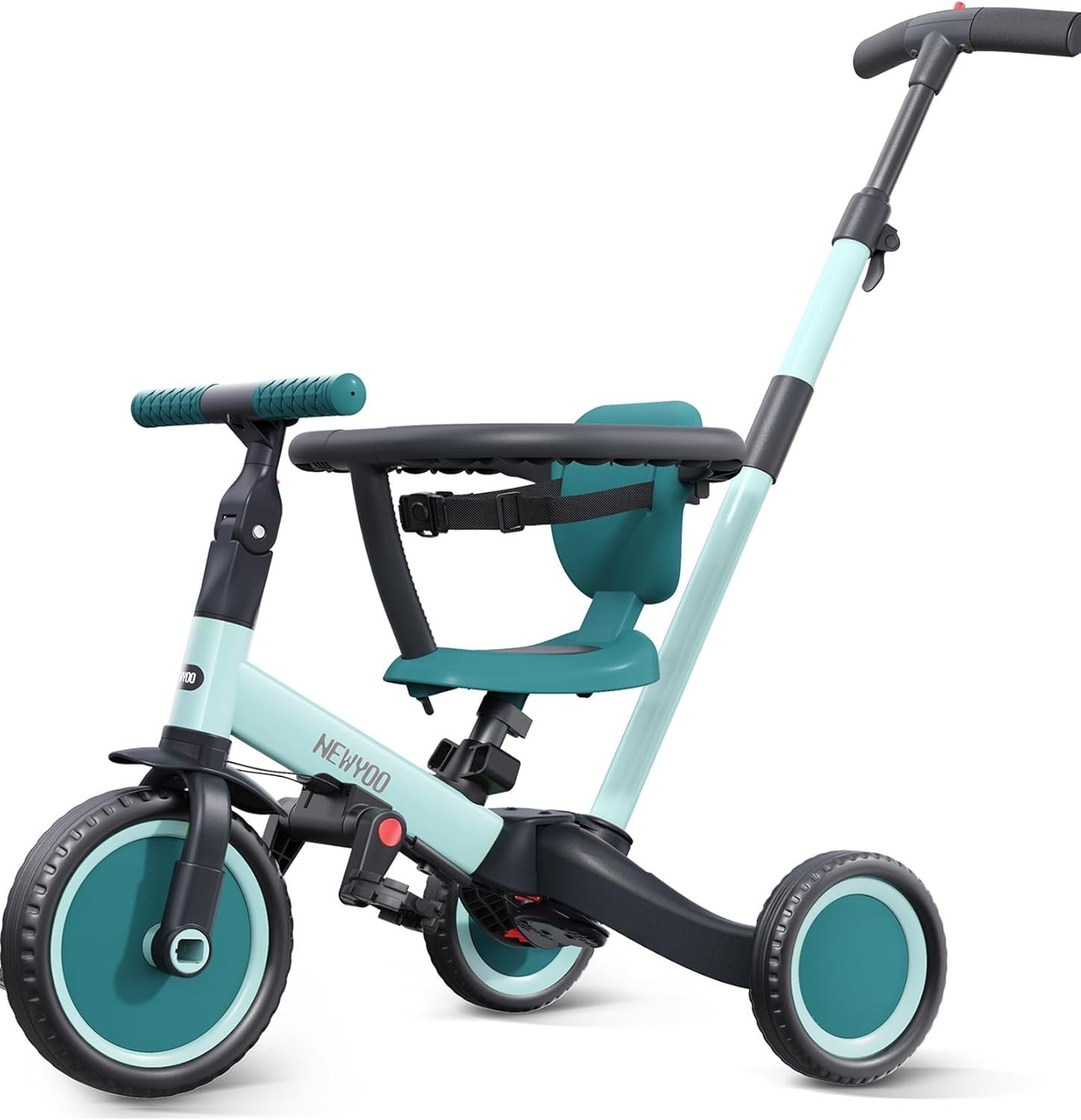 5 in 1 Toddler Tricycle Parent Handle Balance Bike Safety Belt Green
