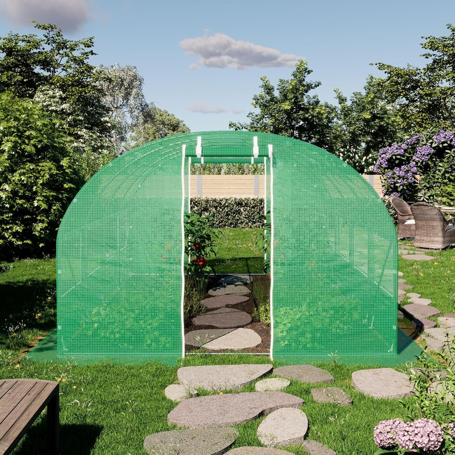 Heavy Duty Polytunnel Greenhouse 3x4m UV Resistant PE Cover with Windows & Metal