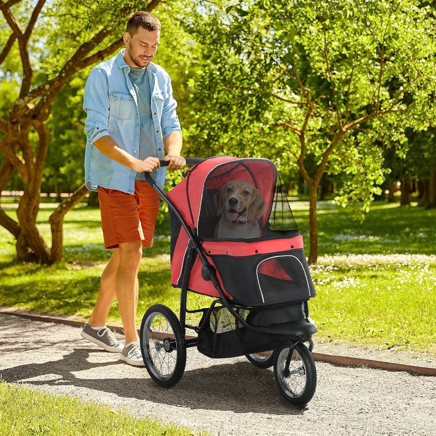 Dog Stroller Jogger Pushchair 3 Wheel All Terrain Foldable for Small Dogs