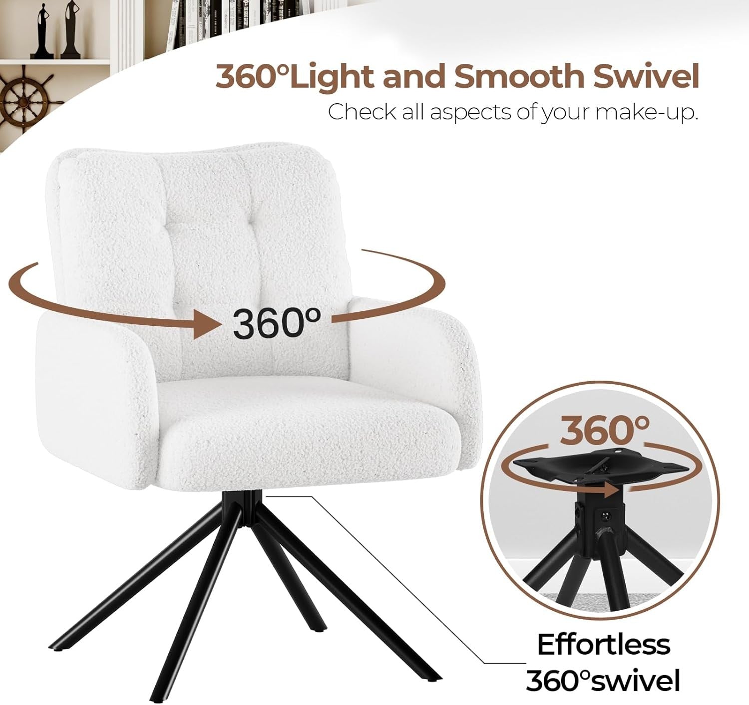 White Boucle Swivel Accent Chair Tub Vanity Desk Armchair