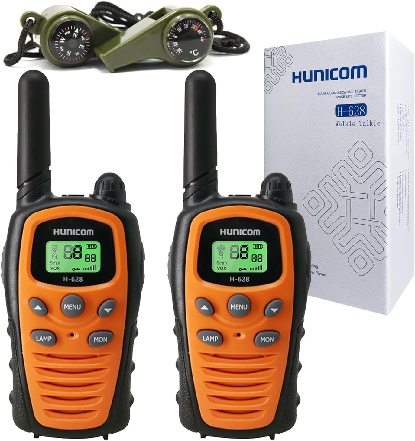 Long Range Walkie Talkies 5KM Two Way Radios + 3in1 Whistle Compass