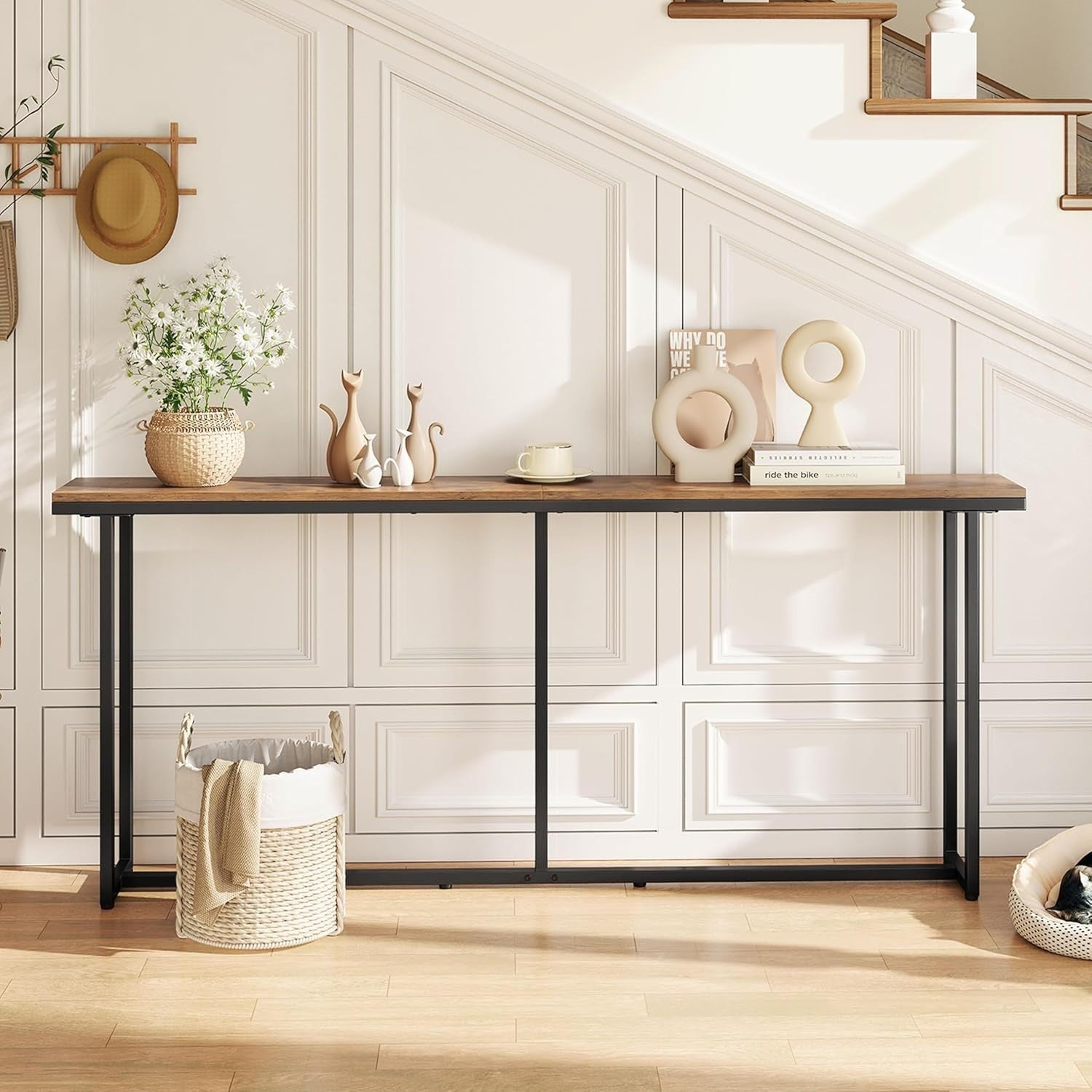 Slim Industrial Console Table 180cm with Wall Anchors & Scratch-Resistant