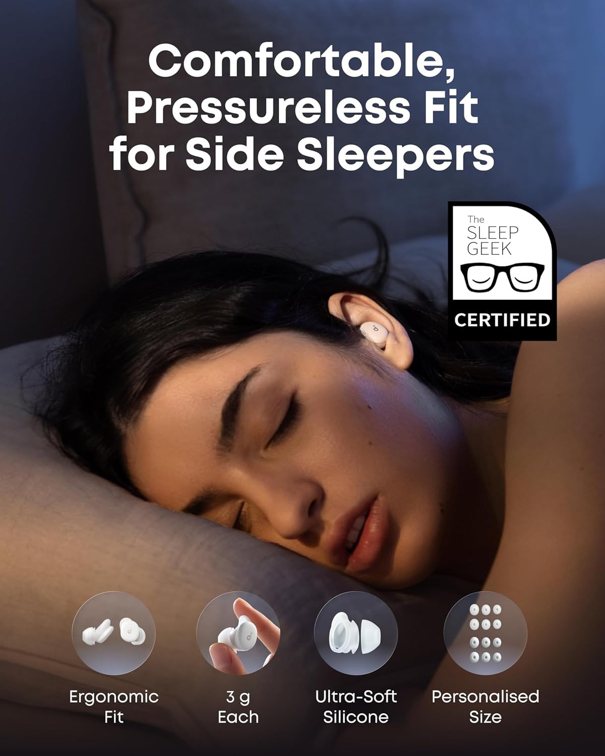 Sleep Earbuds for Side Sleepers with Snore Masking & Sleep Tracking