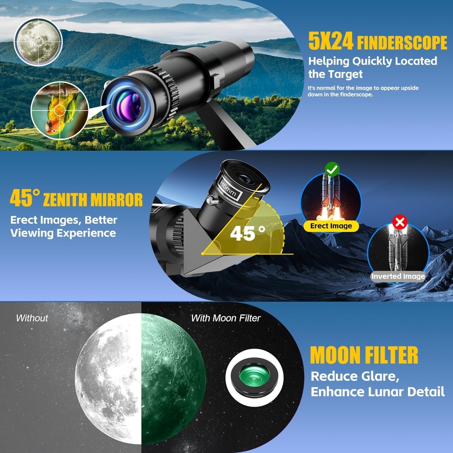 70mm 500mm Kids Beginner Refractor Telescope w/ Tripod Phone Adapter Bag