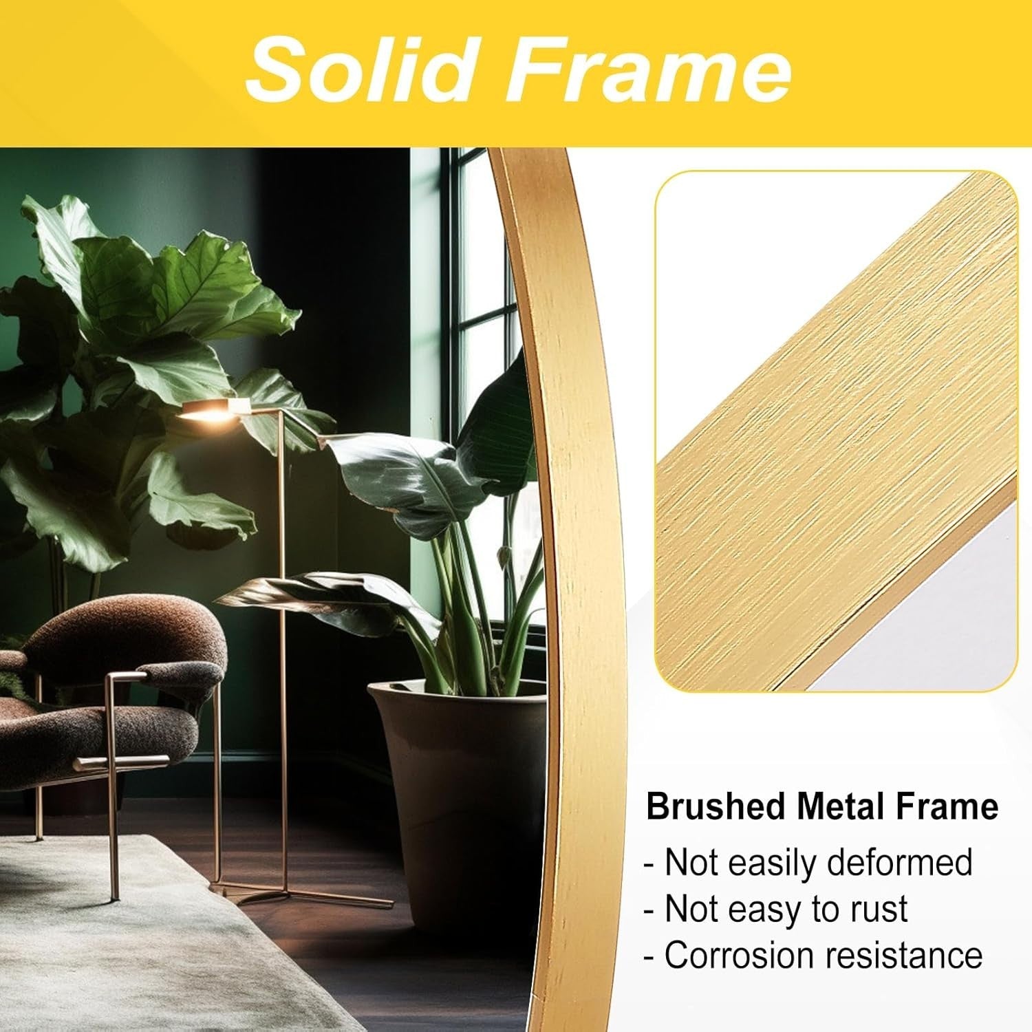 Gold Round Wall Mirror 76x76 cm Metal Frame for Bathroom & Vanity