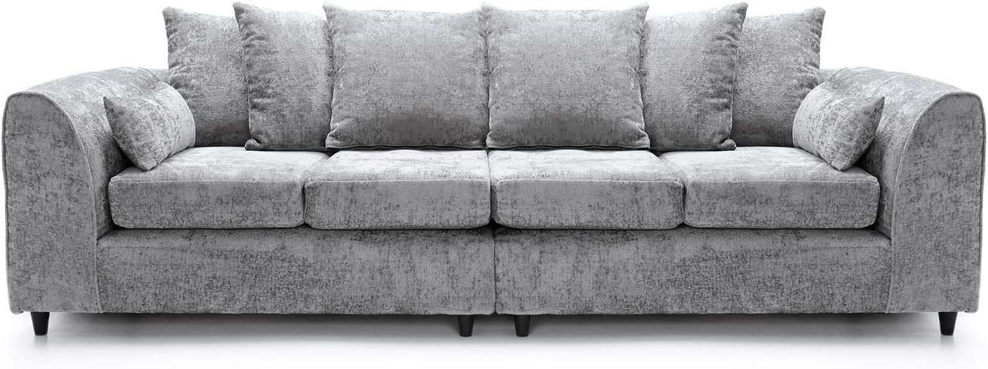 4 Seater Sofa Light Grey Chenille Large Couch Modern Removable Covers Seating