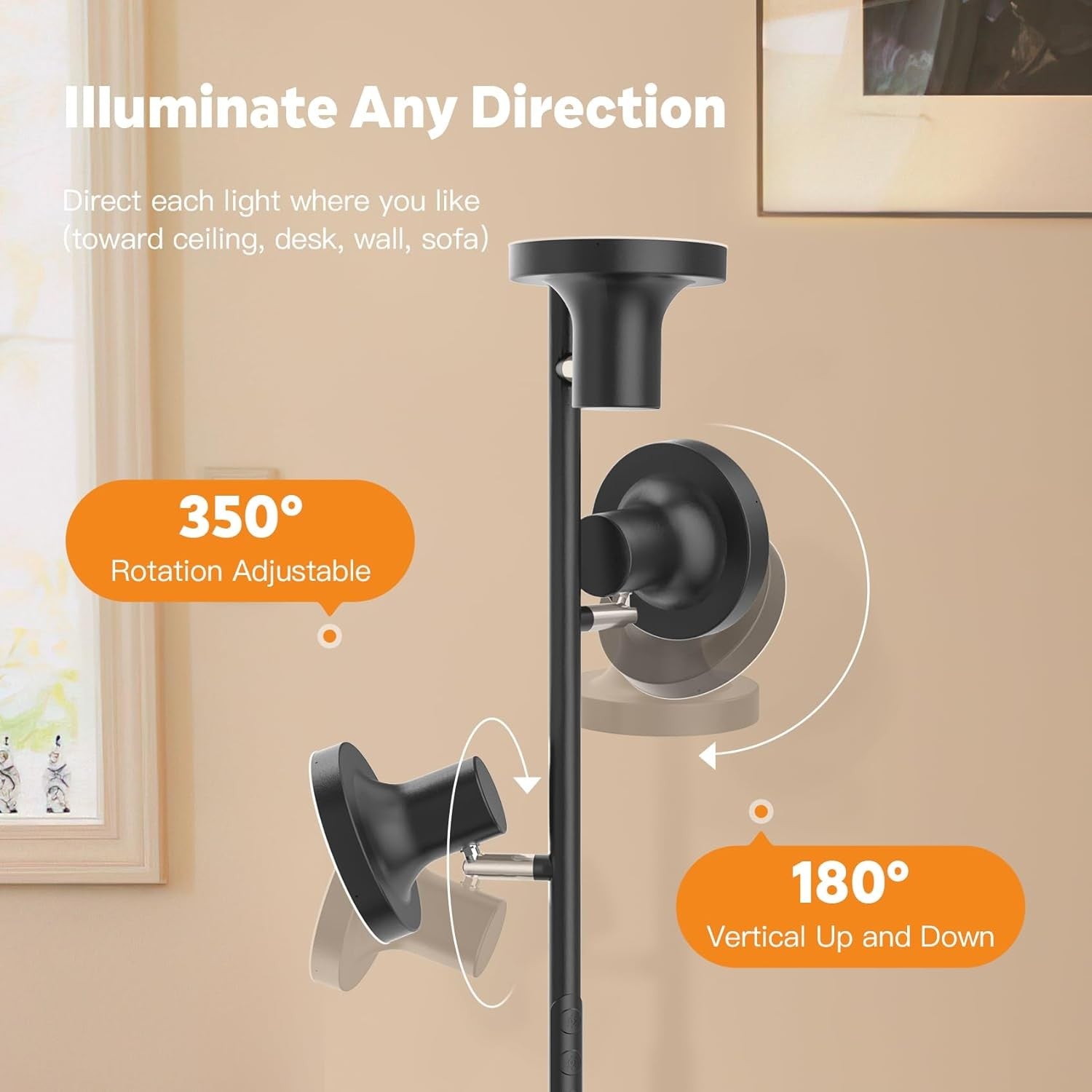 36W LED Tree Floor Lamp Black Dimmable Remote Touch 3 Head Modern Light