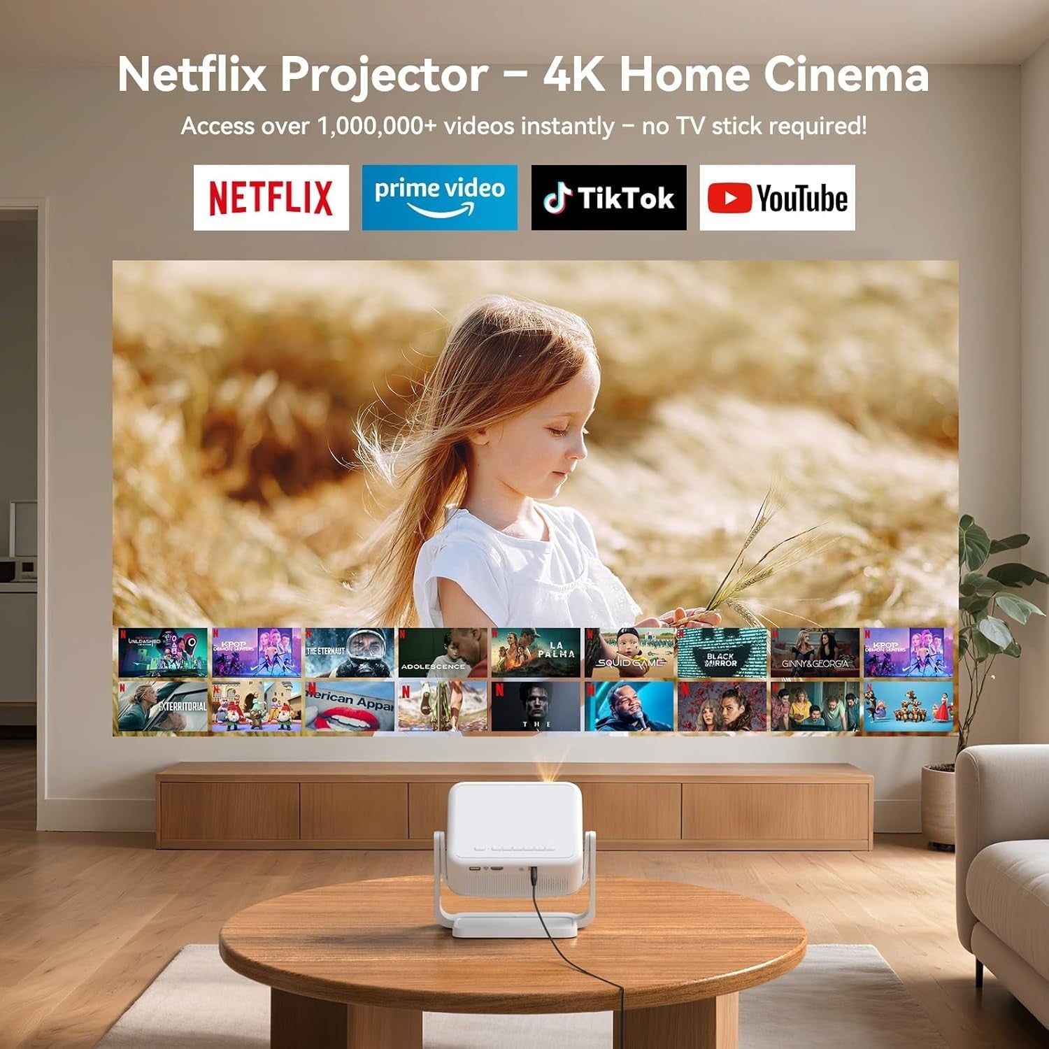 1080P Smart Projector 4K WiFi Bluetooth Netflix Whale TV Home Cinema