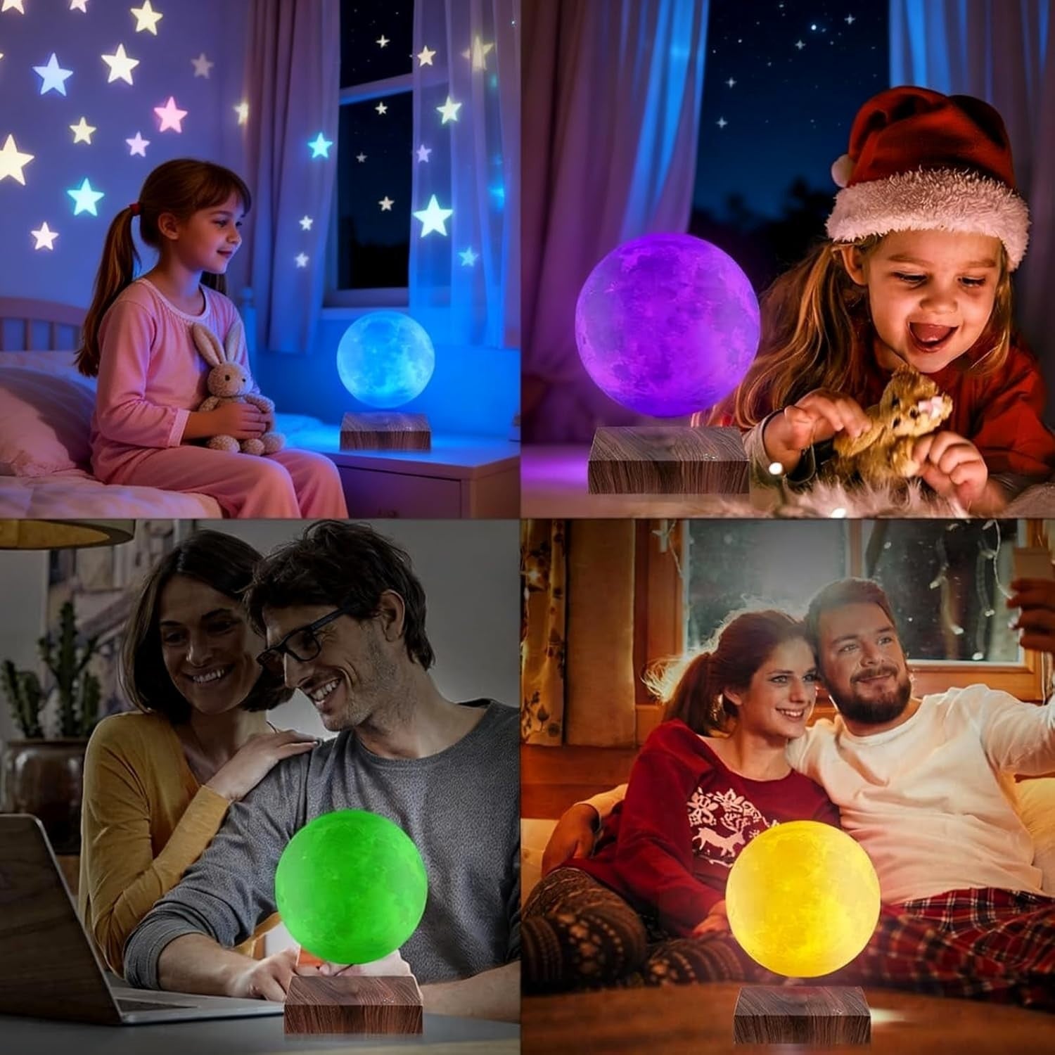 Levitating Moon Lamp 16 Colors, Magnetic Floating 3D LED Night Light Dark Brown