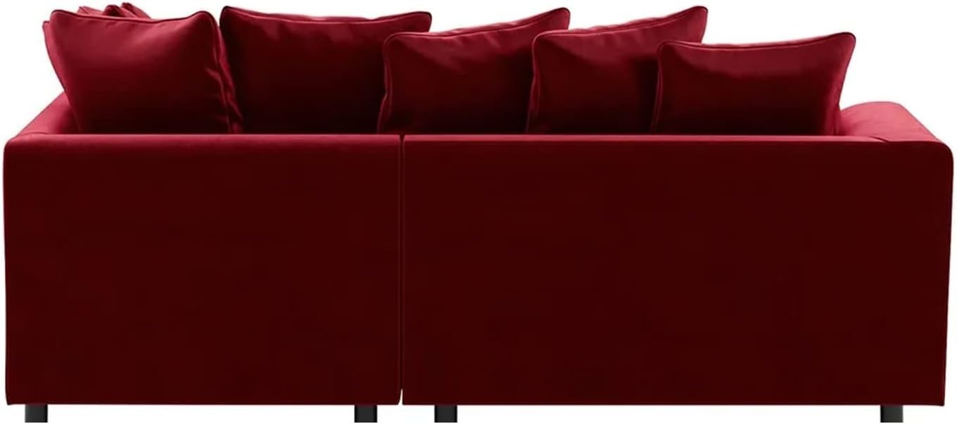 Red Plush Velvet 4 Seater L Shape Corner Sofa RH Chaise Full Foam Comfort