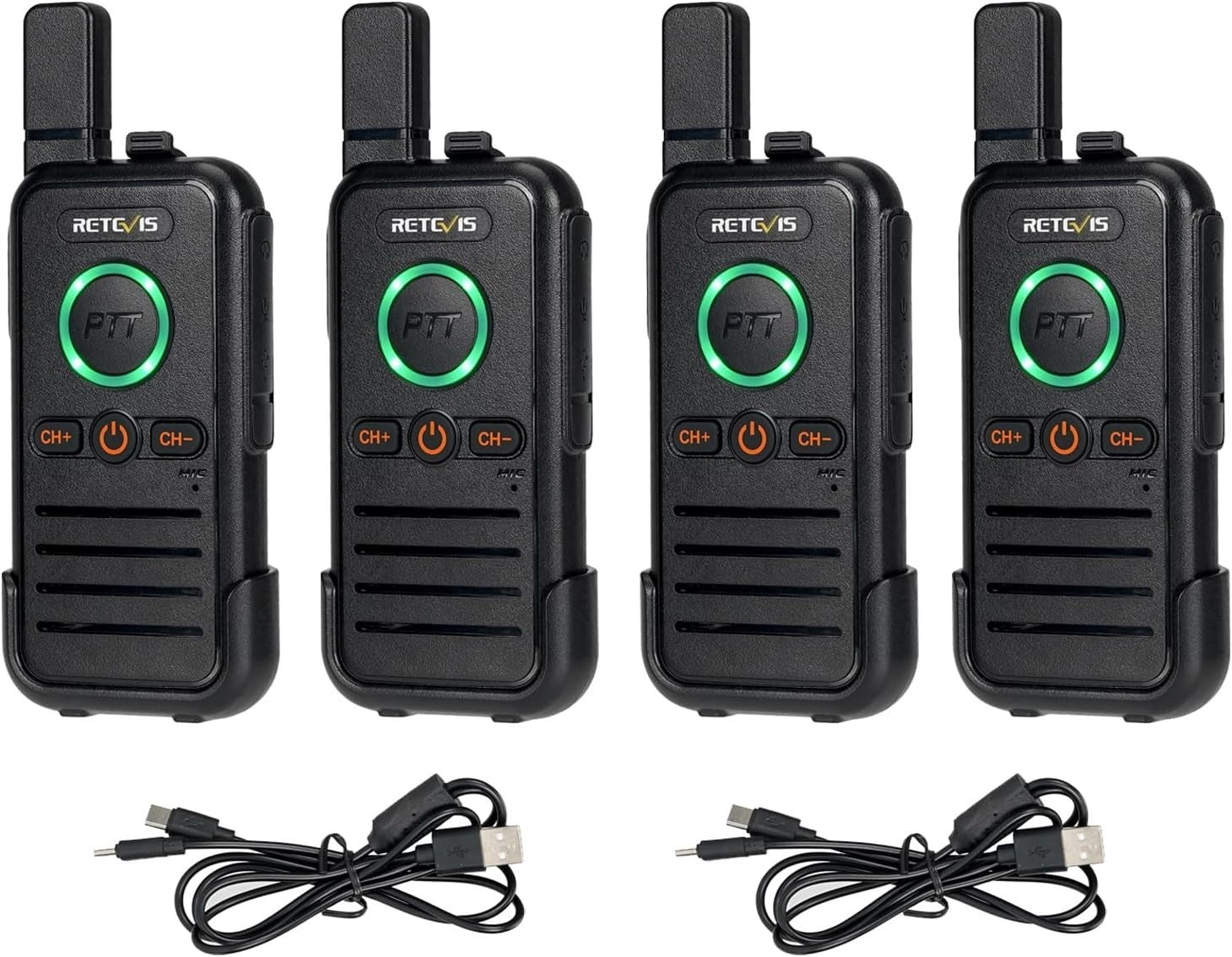 PMR446 Walkie Talkies Rechargeable USB-C VOX Dual PTT 4 Pack Radio