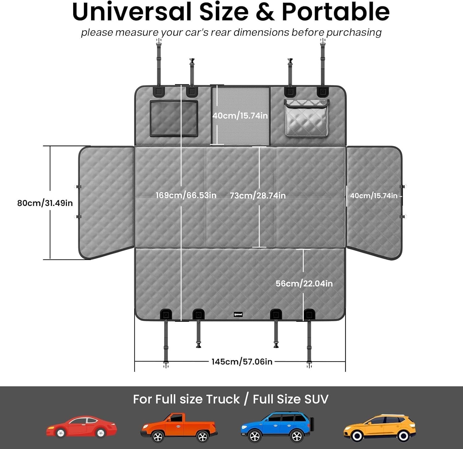 Dog Car Seat Cover Extender Truck SUV Waterproof Hammock 145x73cm