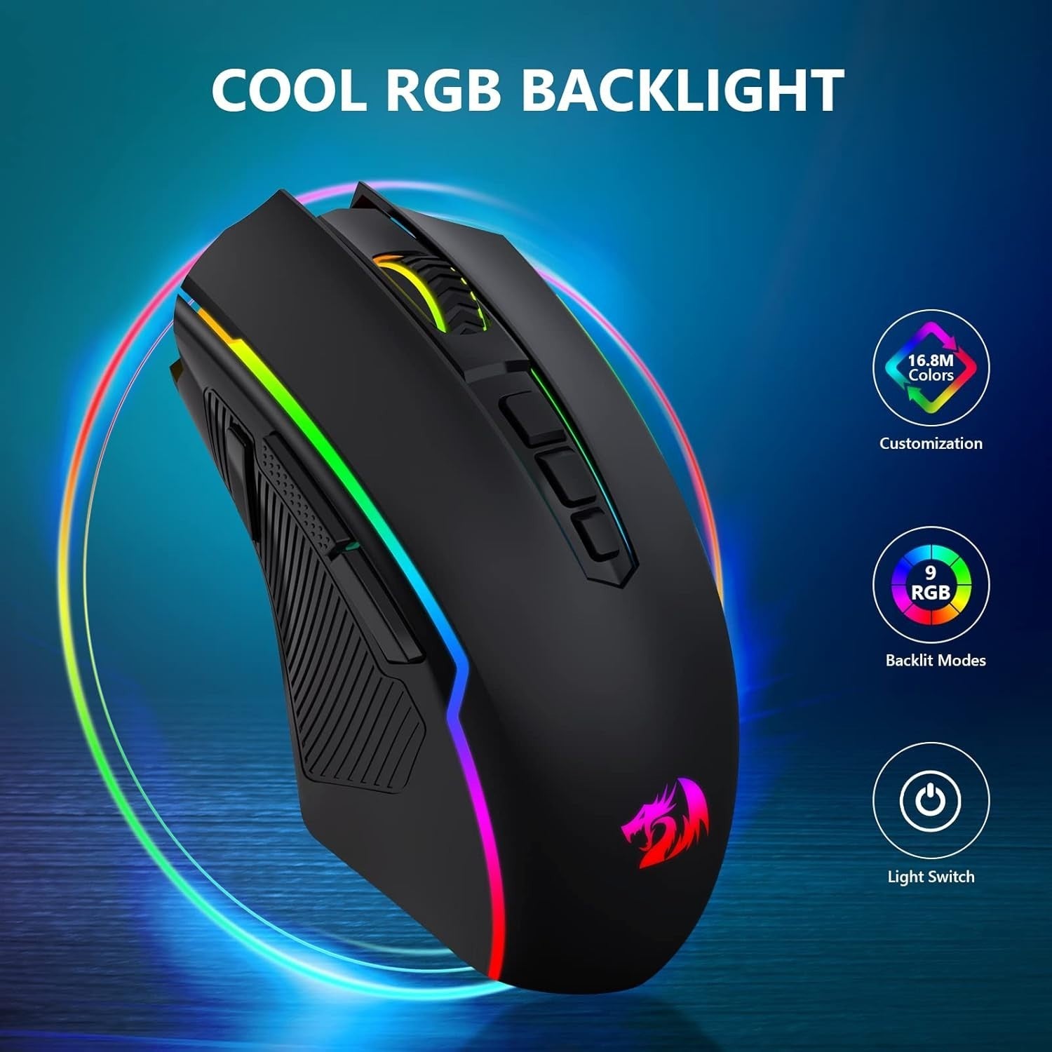 Wireless Gaming Mouse 8000 DPI RGB 9 Button Rechargeable
