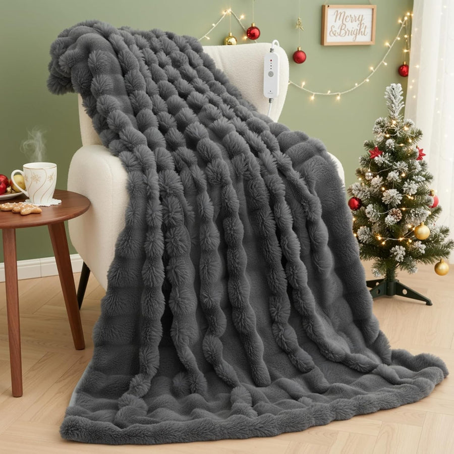 Electric Heated Throw Blanket 130x180cm Plush Fleece Fast Heat Auto Shut Off