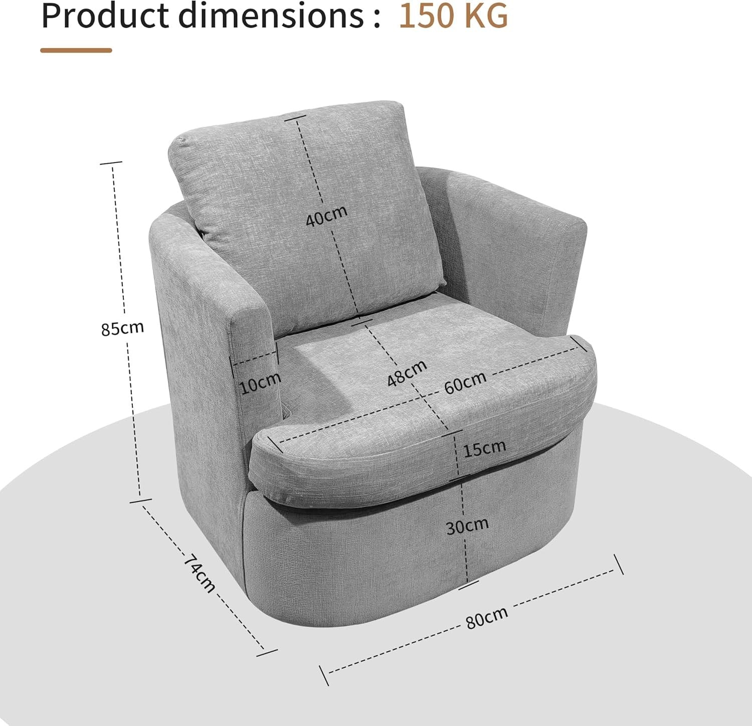 Swivel Tub Chair Accent Armchair with Pillow Grey