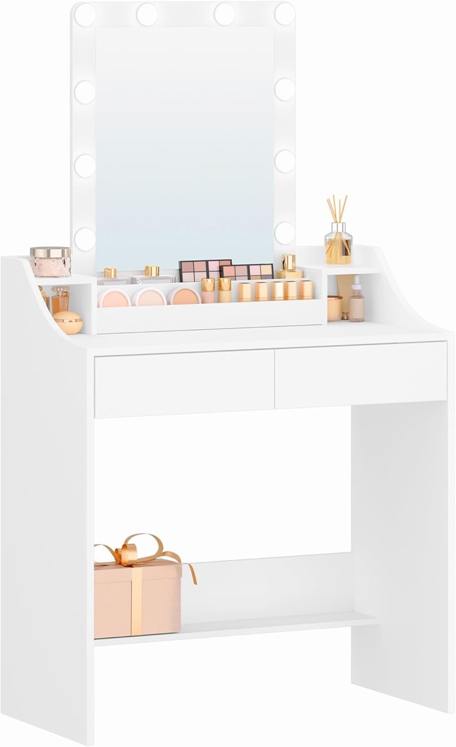 Black Dressing Table w/LED Mirror & Charging Station 4 Drawers Vanity Makeup