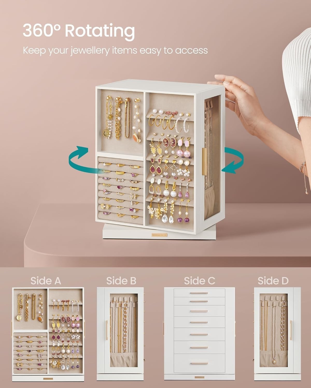 Cloud White 360° Rotating Jewellery Box Vertical Organizer 7 Drawers