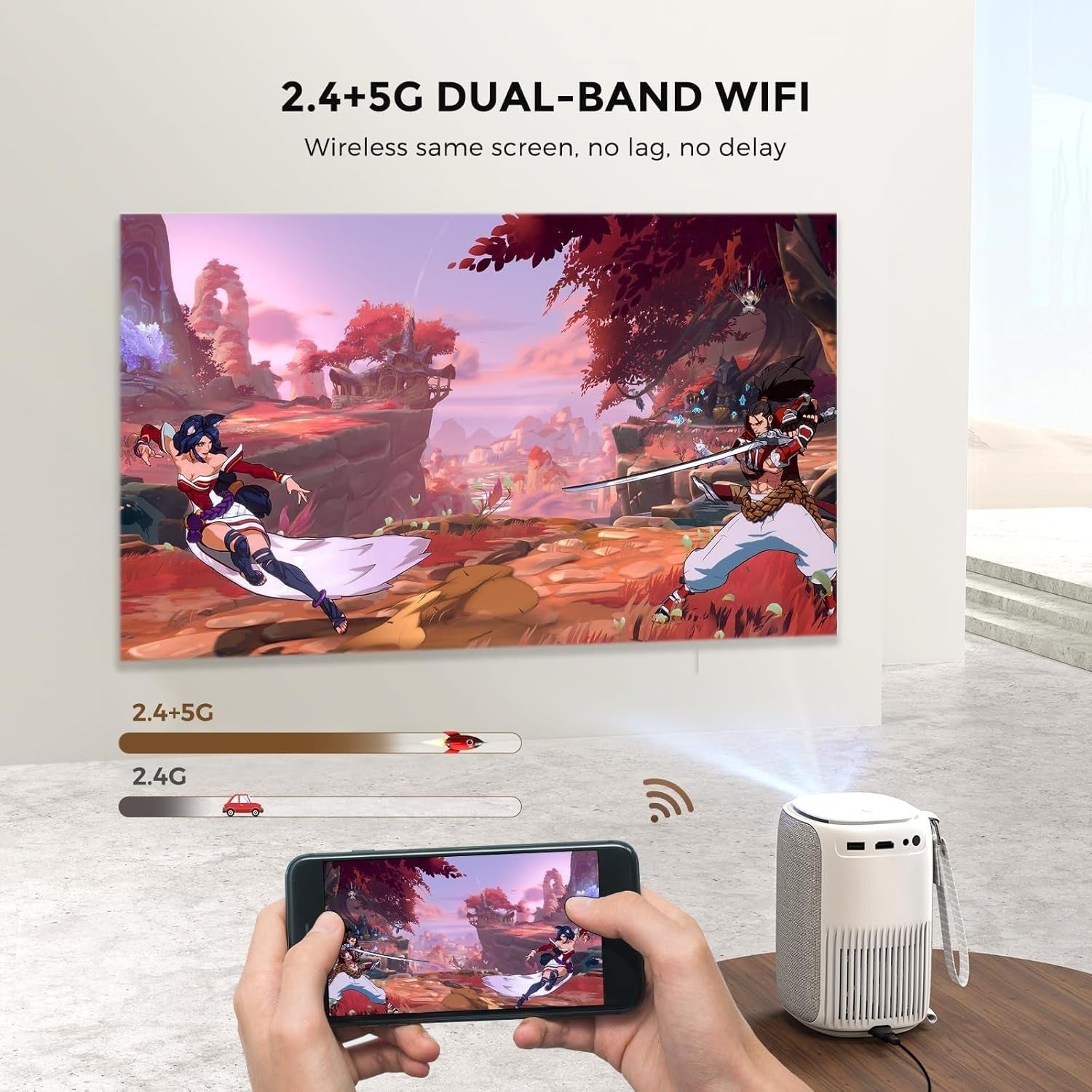 Portable 1080P Projector 550 ANSI WiFi Bluetooth Auto Focus Low Noise