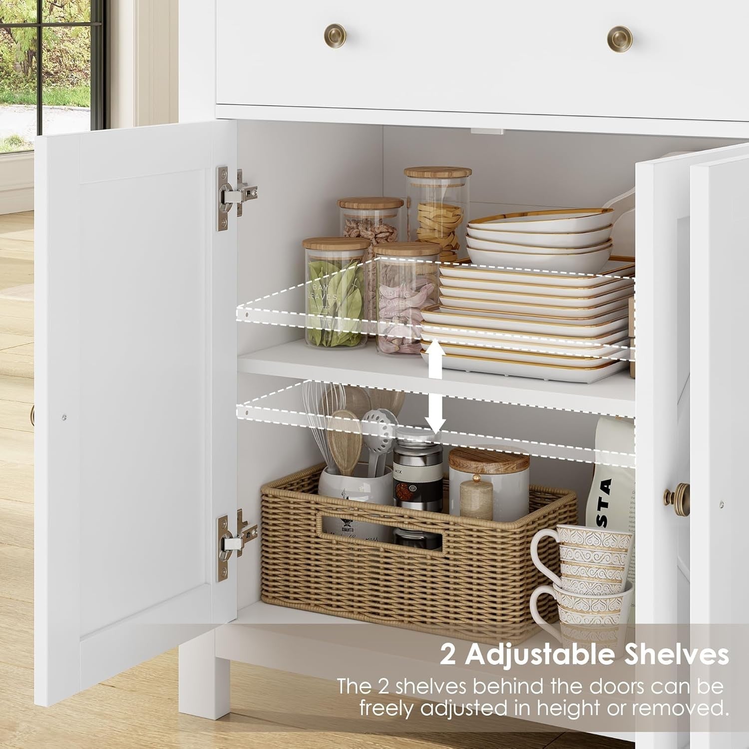 Large White Kitchen Sideboard 4 Doors 2 Drawers Adjustable Shelves Storage