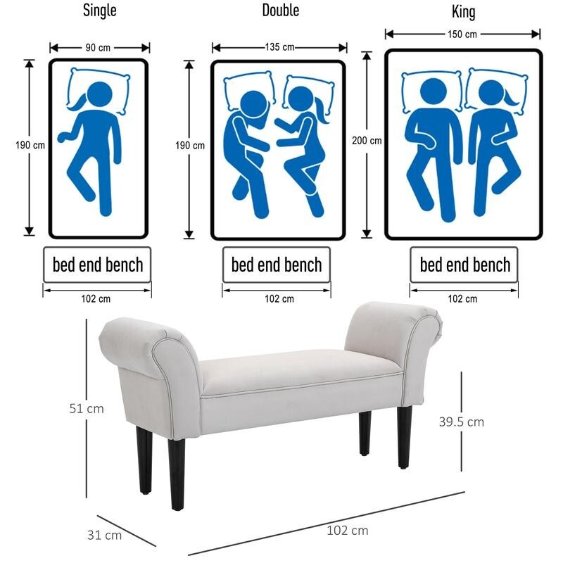 Grey Rolled Arm End of Bed Bench Seat Sofa Stool for Bedroom Lounge 130kg