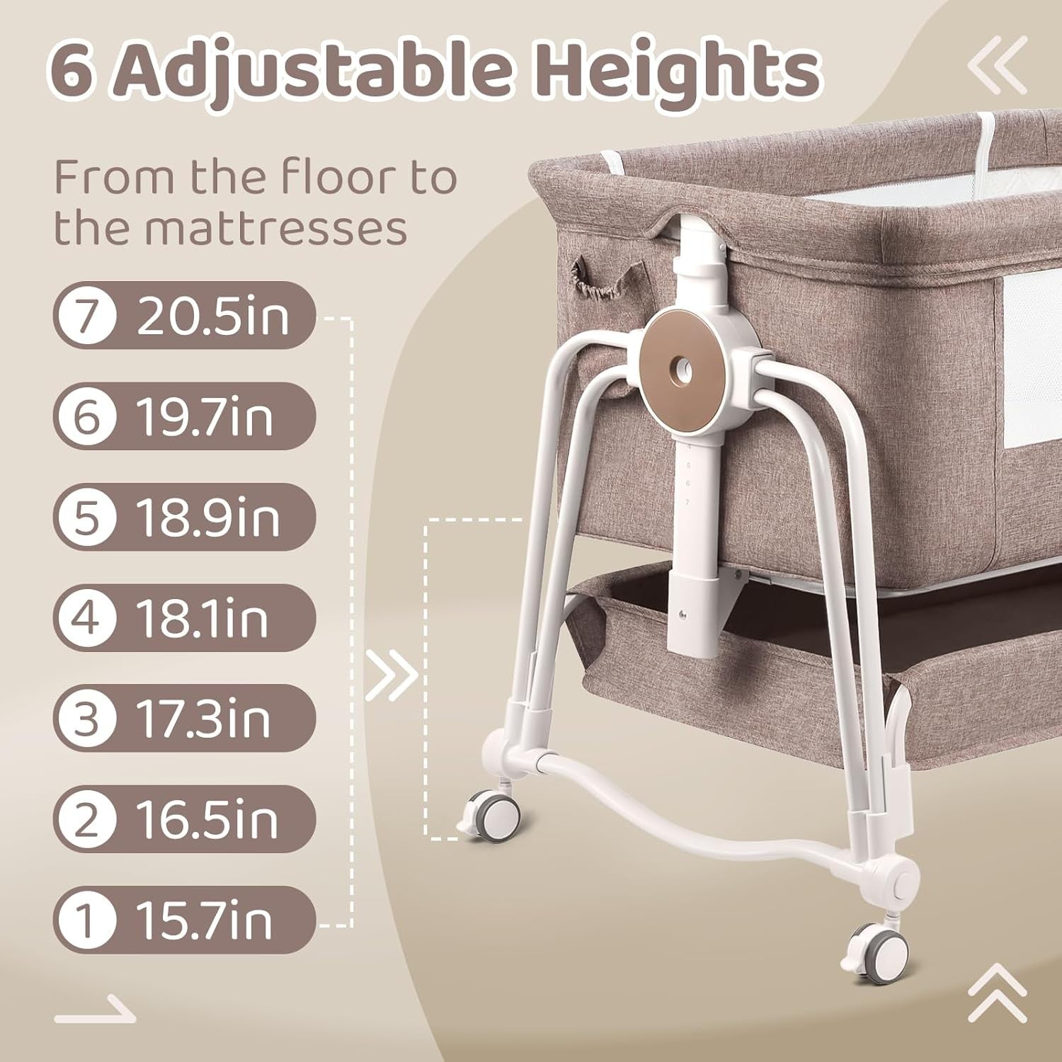 4 in 1 Baby Crib Bedside Cot with Wheels, Mosquito Net & Mattress