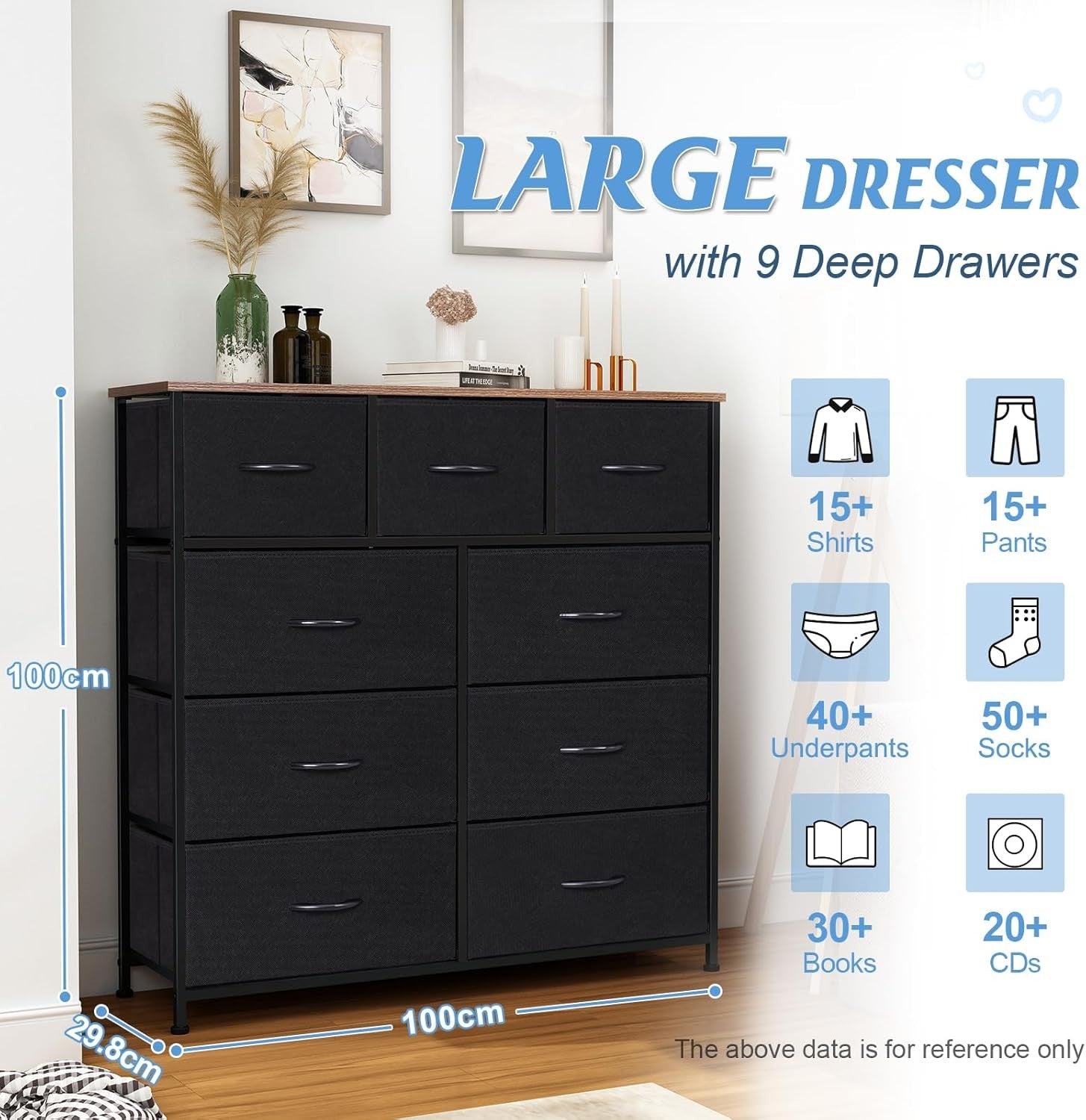 9 Drawer Rustic Storage Chest Fabric Organizer for Bedroom Hallway Office