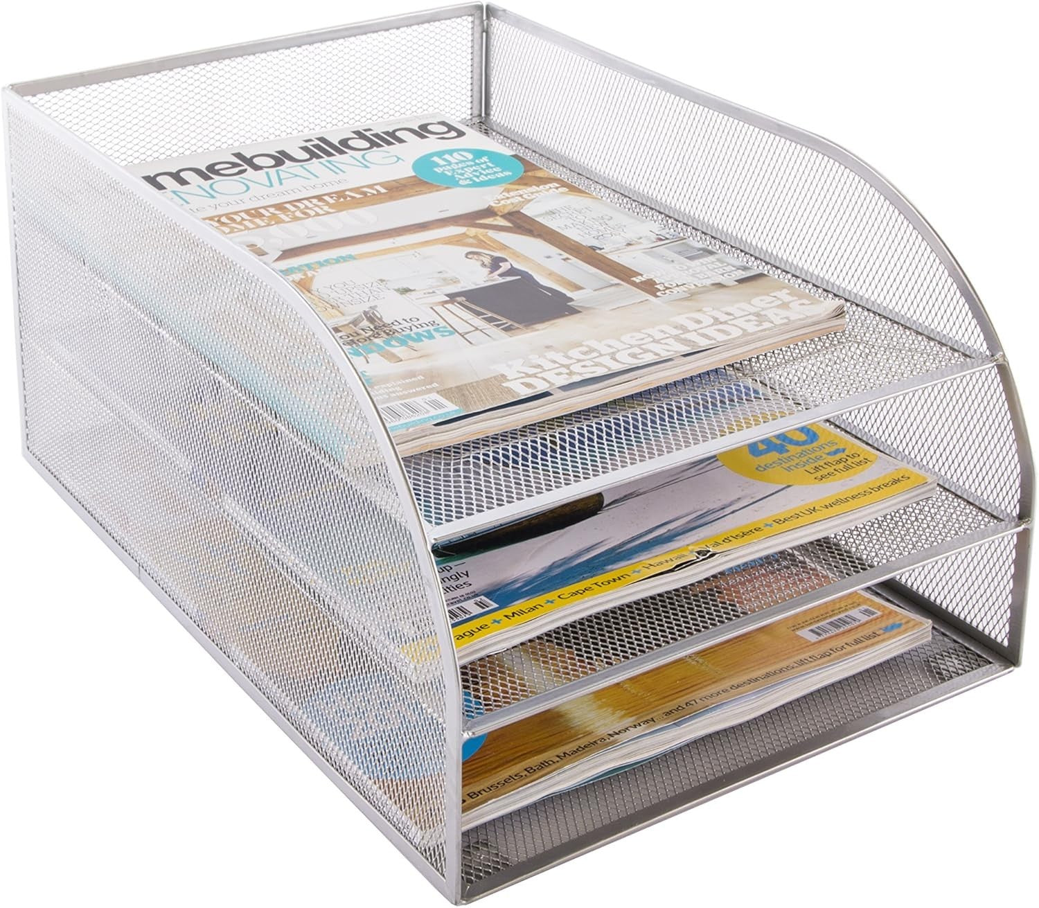 Silver Wire Mesh Desk Organiser 2-Tier Tray A4 Paper Storage Office Home