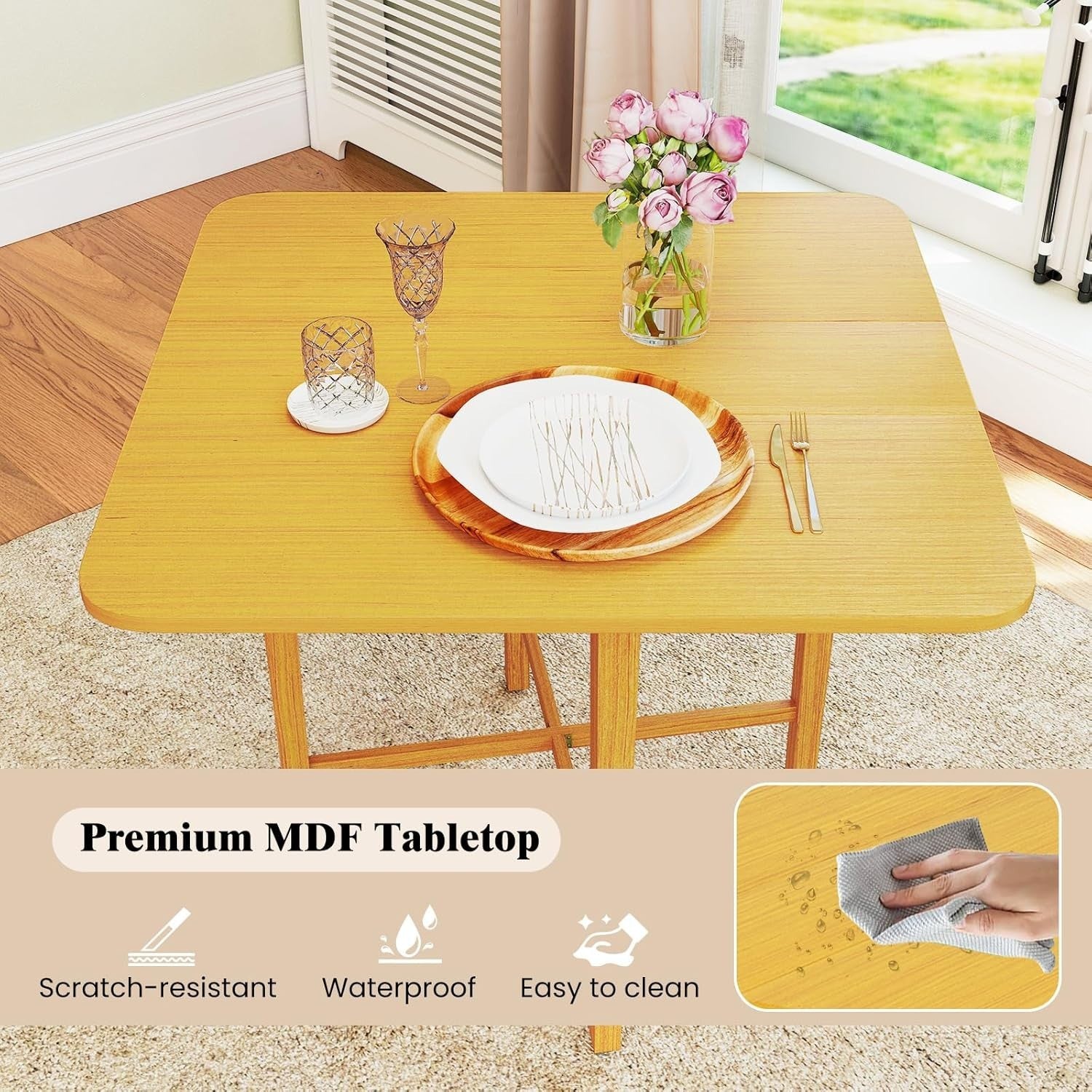 Extendable Drop Leaf Dining Table with Rubber Wood Legs for Small Spaces