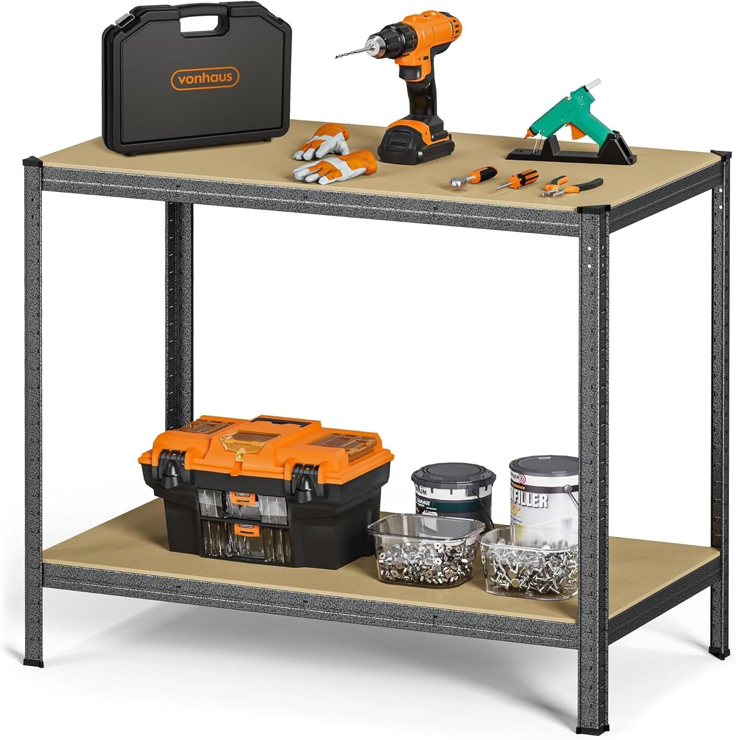 Heavy Duty Garage Workbench 600kg Metal Boltless Adjustable Shelves 110cm Wide