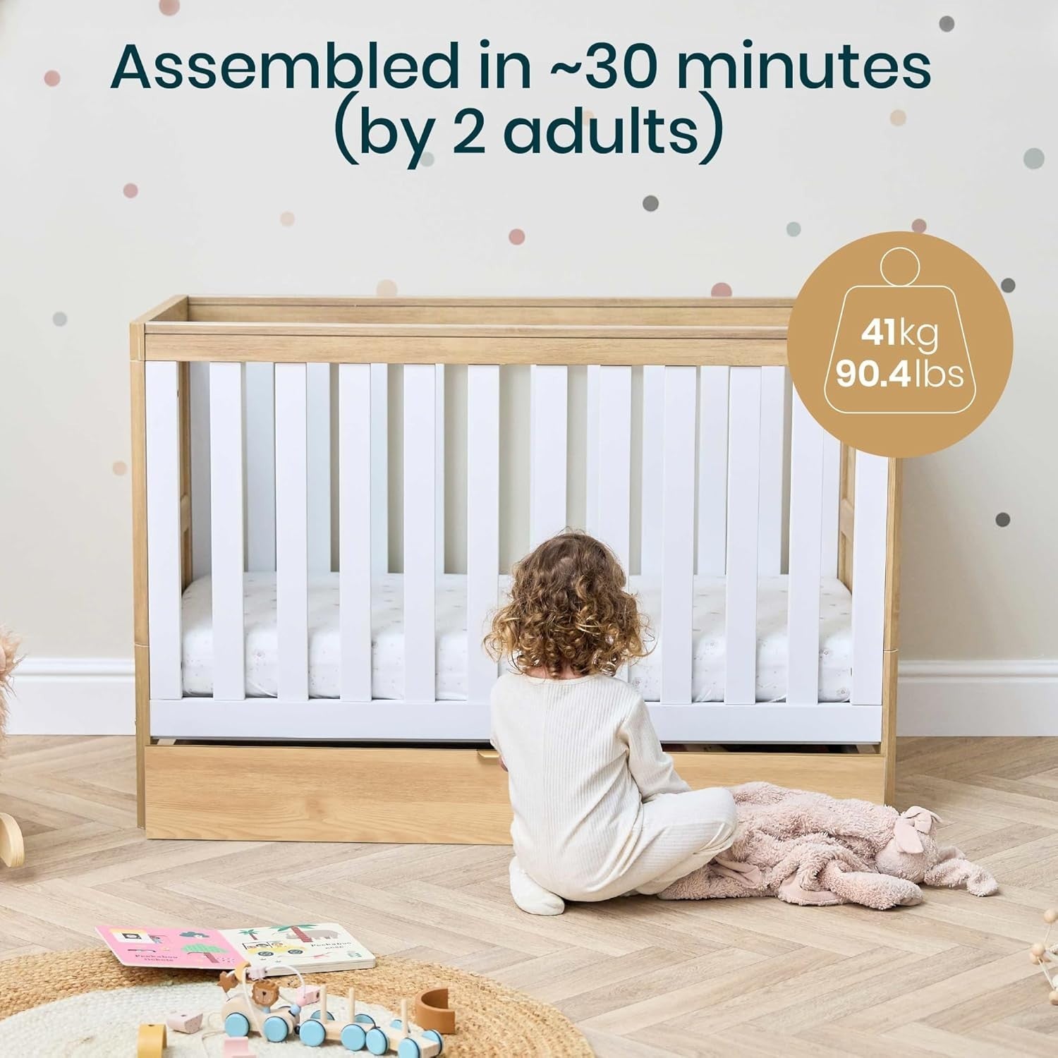 3in1 Mini Cot Bed with Drawer Toddler Sofa Adjustable Height Wooden Frame